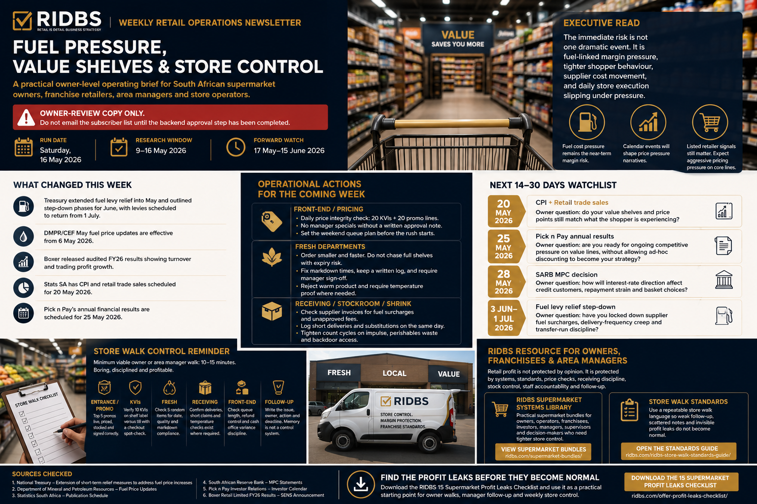 RIDBS Weekly Retail Operations Newsletter - Fuel Pressure, Value Shelves and Store Control